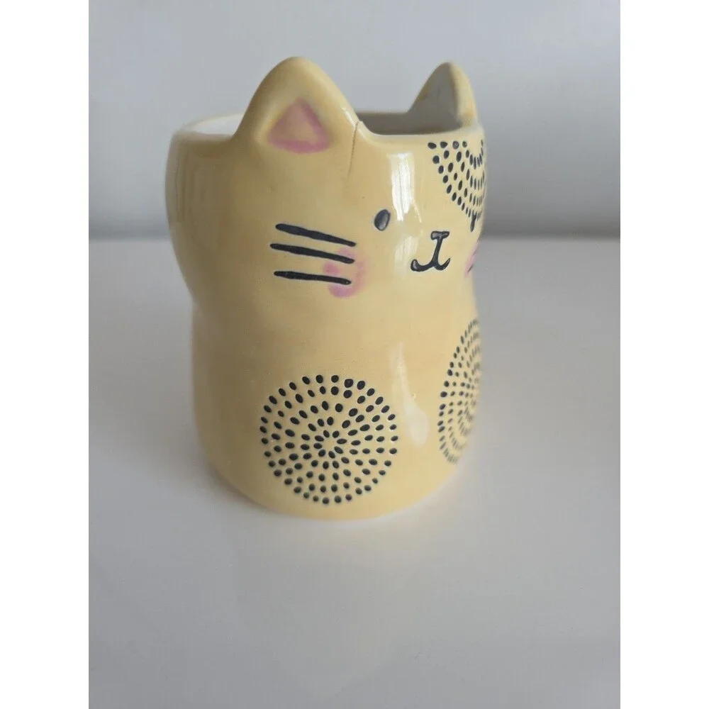 Cat Face Ceramic Mugs Set of 4 10oz Stoneware Coffee‎ Cups 1 Cracked